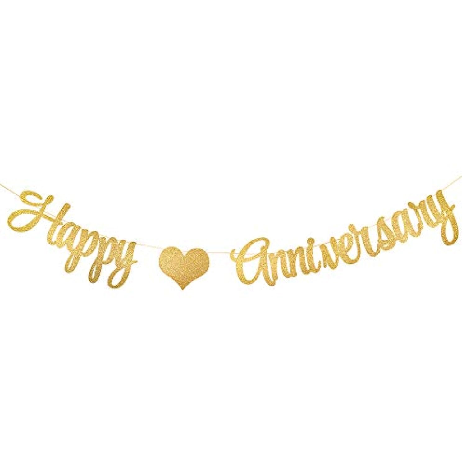 Gold Glittery Happy Anniversary Banner For Wedding Anniversary Party Decorations
