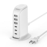65W Usb Charging Station For Multiple Devices, Phone Fast Charger Tower For Iphone13/14/15, Ipad, Tablet, Earphone With 6 Usb Blocks(3 Usb C) For Home Office Travel Accessories