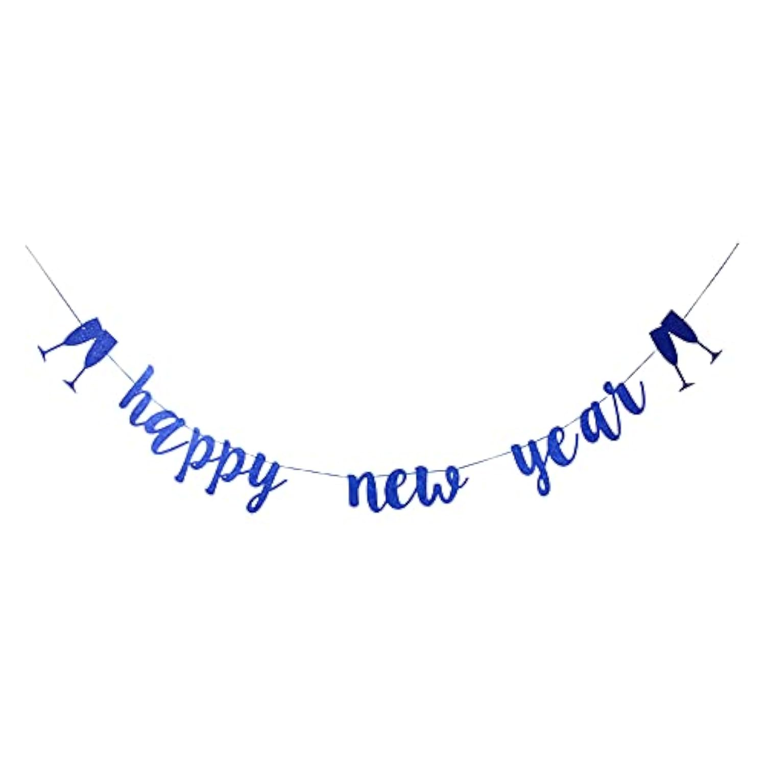 Happy New Year 2026 Banner Blue Glitter New Years Eve Party Decorations