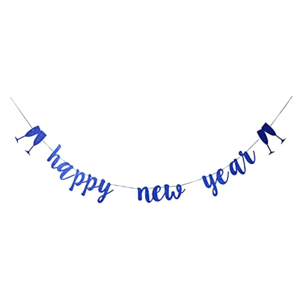 Happy New Year 2026 Banner Blue Glitter New Years Eve Party Decorations