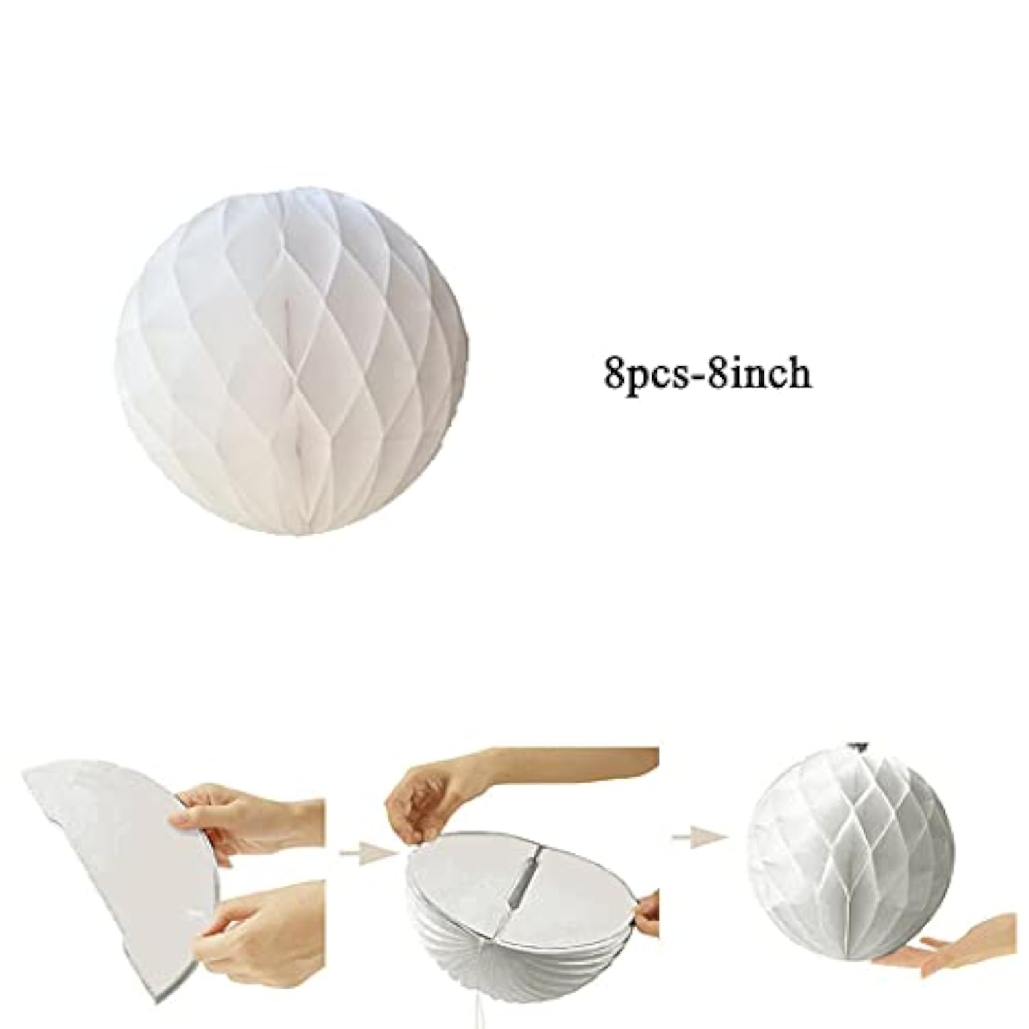Pom Poms Tissue Paper Honeycomb Balls Flower Ball Wall Decor Pom Poms Decoration For Birthday Party Wedding Nursery Shower (White, 8Pcs-8In)