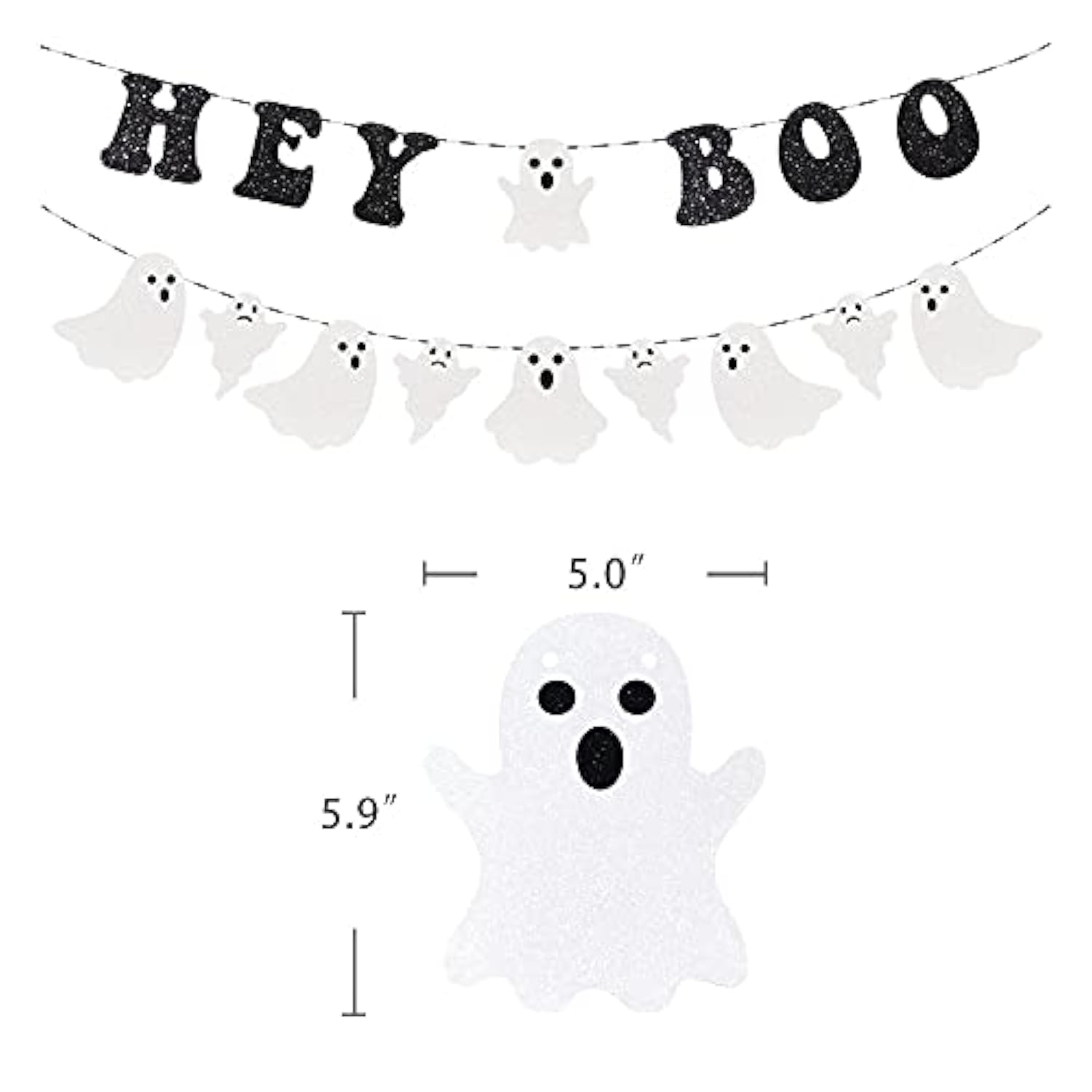 Hey Boo Glitter Ghost Banner Happy Halloween Party Supplies for Indoor Outdoor Decor