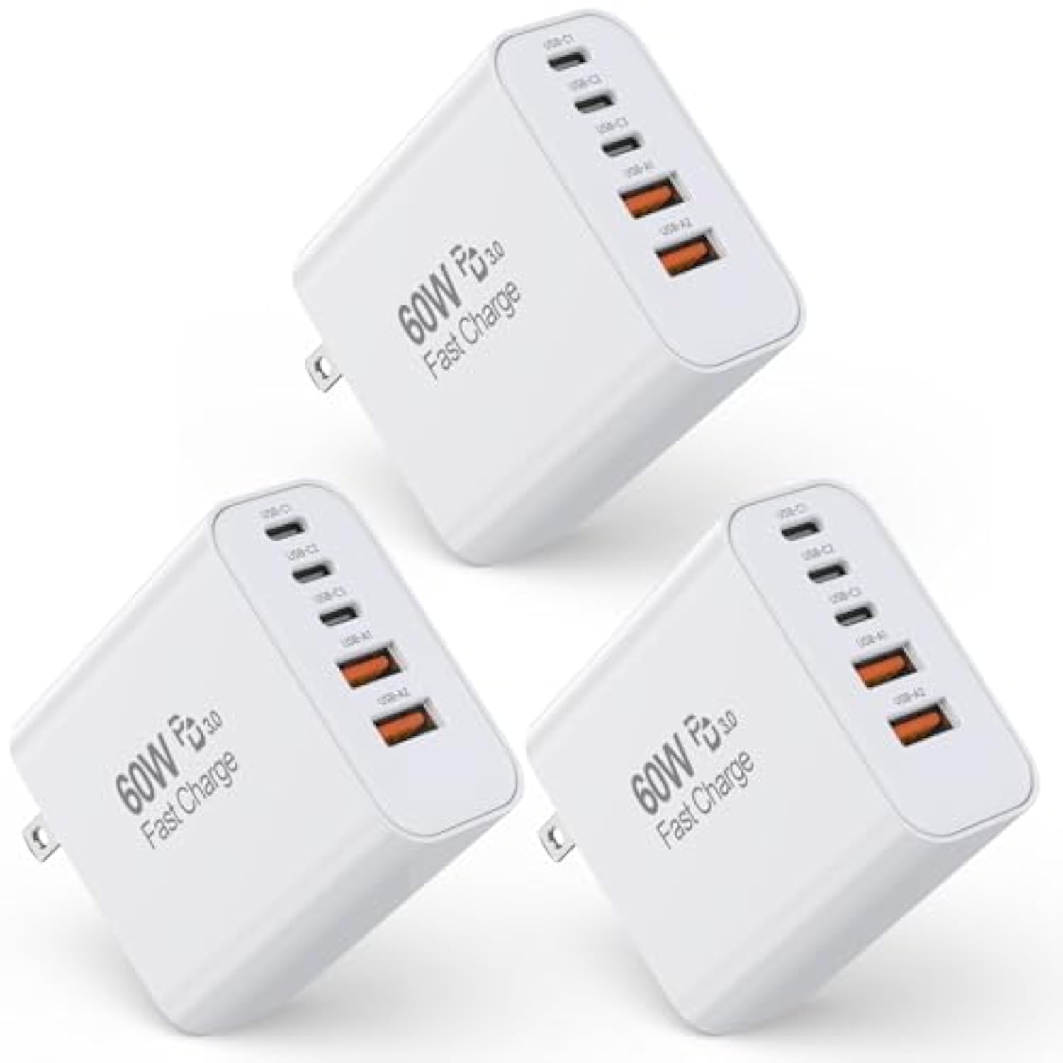 3-Pack Apple Charger Fast Charging,Pd 60W 5 In 1 Multiport Usb C Wall Charger Block Fast Charging, Iphone 16 Plug Wall Cube Quick Charge For Iphone16/16E/16 Pro/15Pro Max/14/13/12/11/Xs/Xr/Se2022,Ipad