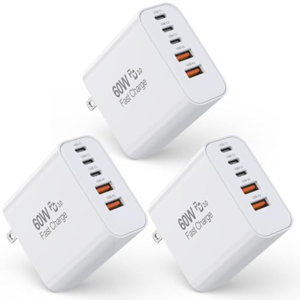 3-Pack Apple Charger Fast Charging,Pd 60W 5 In 1 Multiport Usb C Wall Charger Block Fast Charging, Iphone 16 Plug Wall Cube Quick Charge For Iphone16/16E/16 Pro/15Pro Max/14/13/12/11/Xs/Xr/Se2022,Ipad