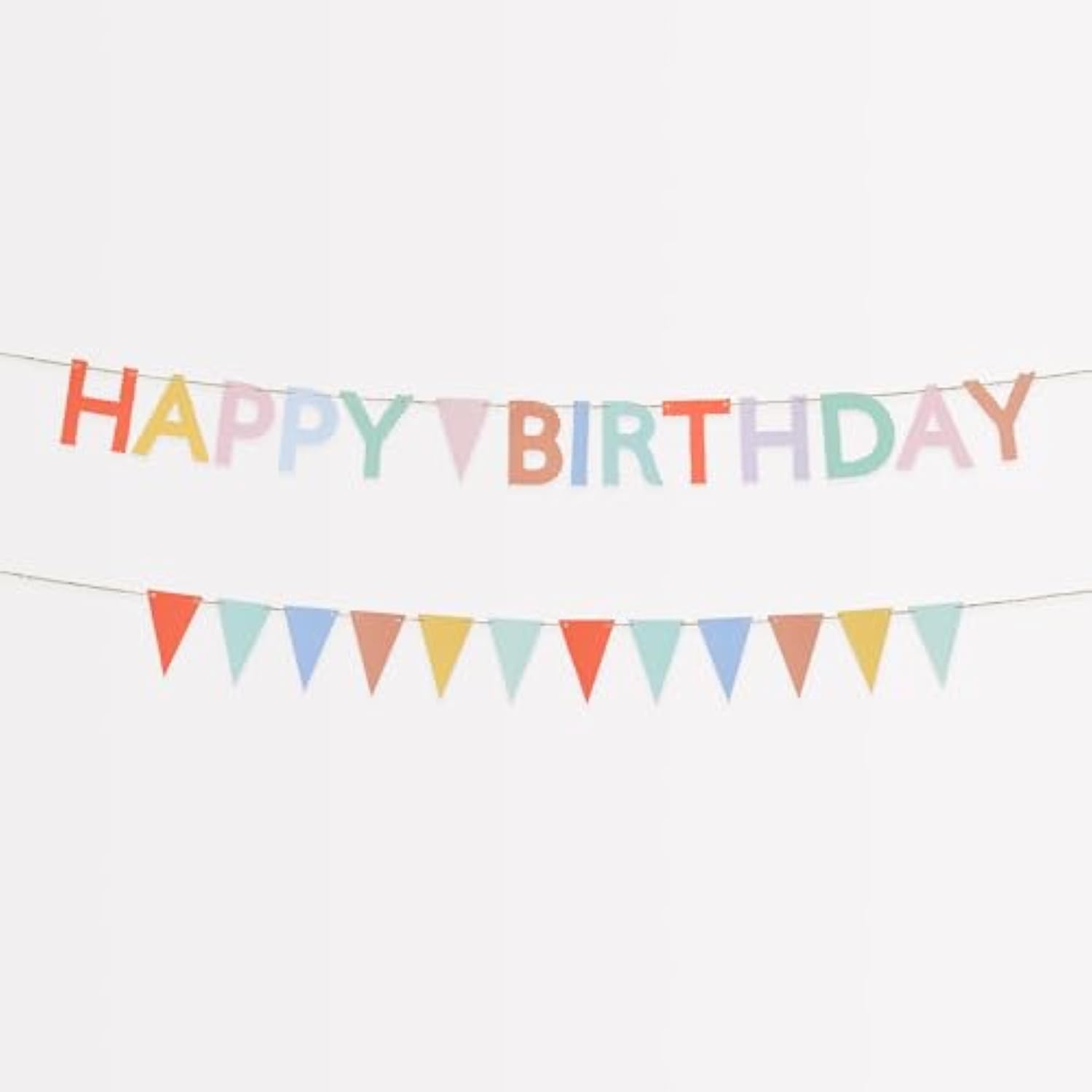 Meri Meri Mini Matchbox Happy Birthday Banner (Pack of 2), Reusable Party Decorations, 5' Birthday Party Banner with Excess Cord