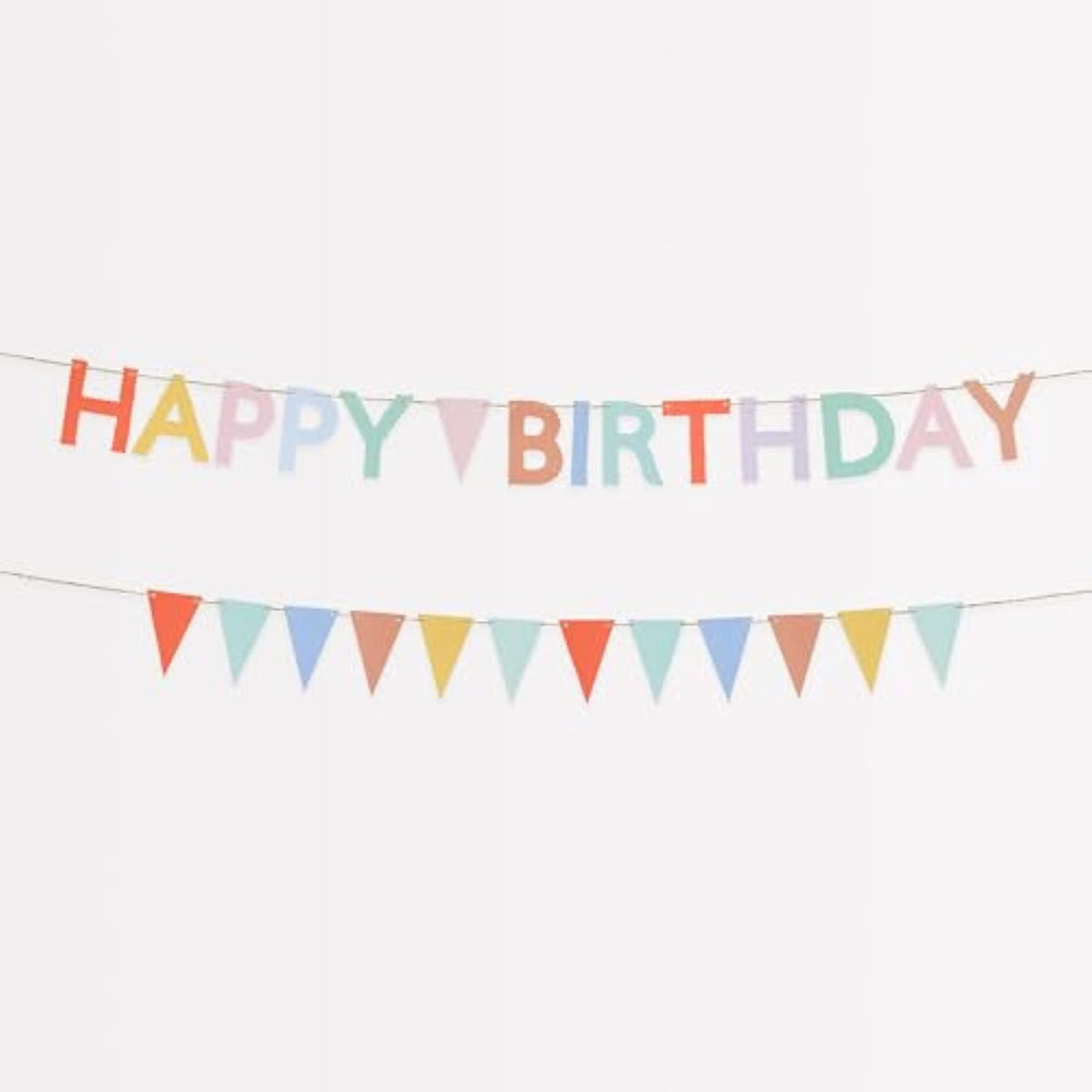 Meri Meri Mini Matchbox Happy Birthday Banner (Pack of 2), Reusable Party Decorations, 5' Birthday Party Banner with Excess Cord
