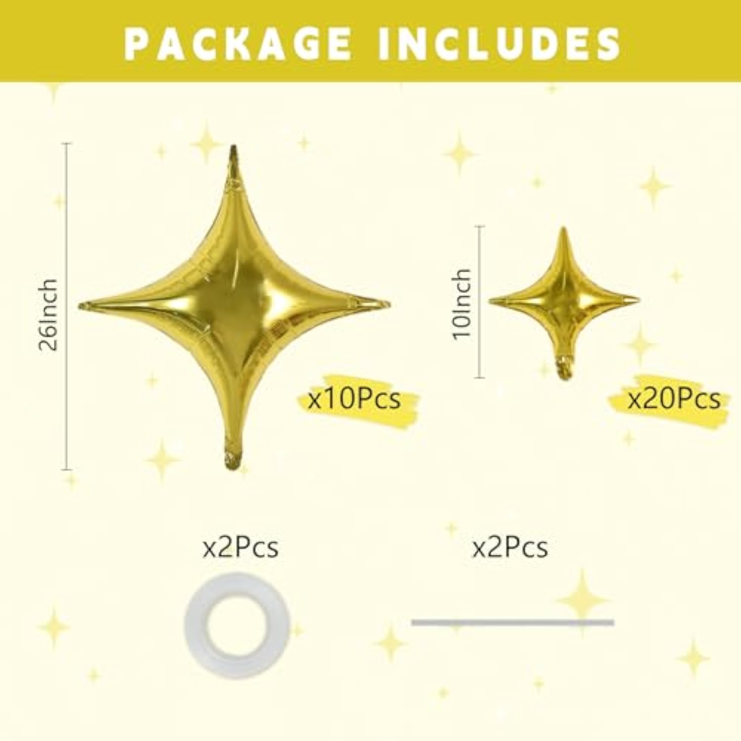 30Pcs 26In&10In Star Balloons Large Gold Four Pointed Star Shape Foil Balloons Mini Star Mylar Balloons For Birthday Wedding Baby Shower Anniversary Engagement Party Decorations Supplies