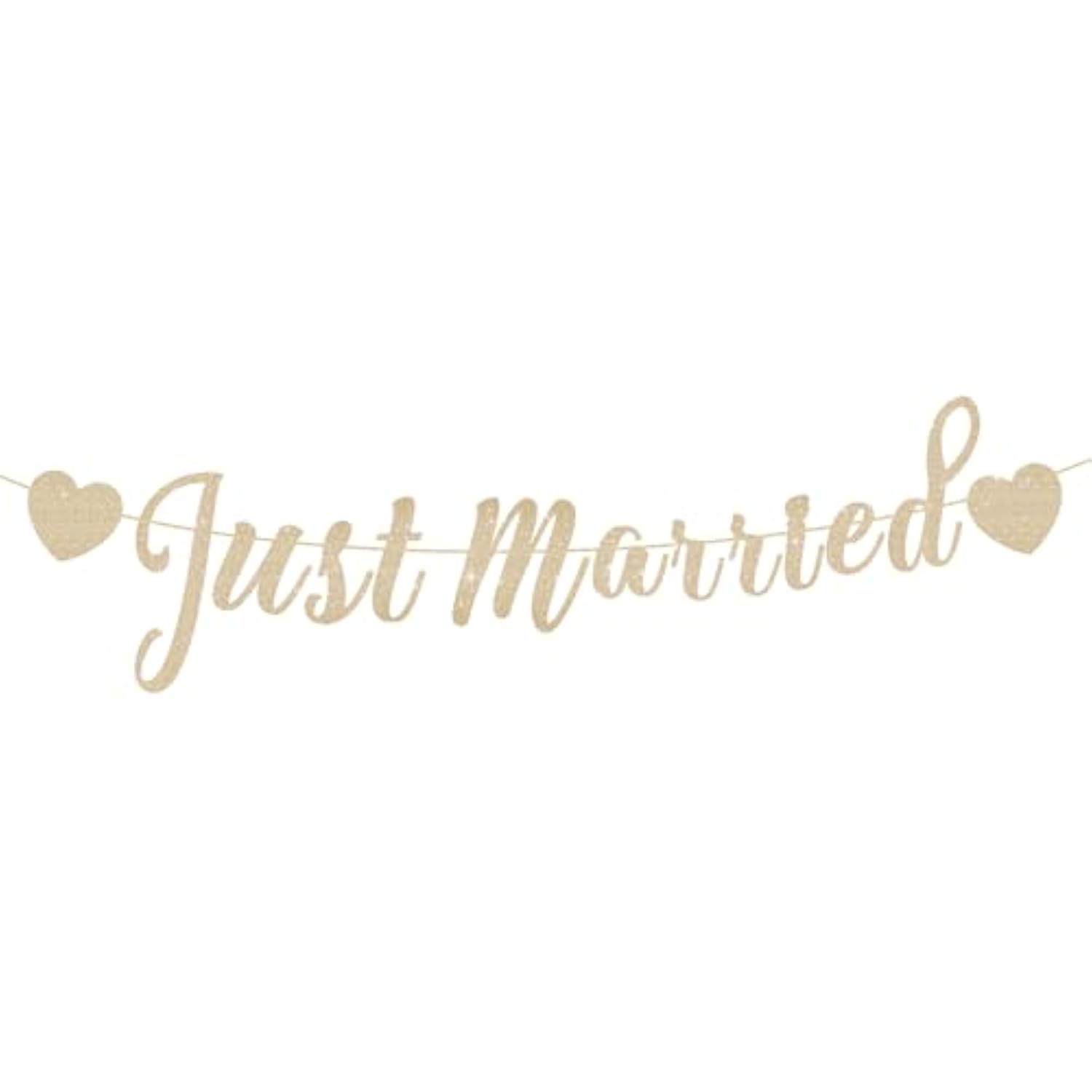 Just Married Banner, Pre-Strung Glitter Wedding Decorations For Reception, Just Married Car Decorations, Wedding Signs For Ceremony And Reception