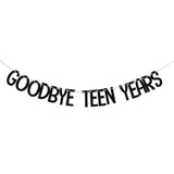 Goodbye Teen Years Banner, 20Th Birthday Decorations, 20 & Fabulous, Happy 20 Years Old Anniversary Party Decoration Supplies Black