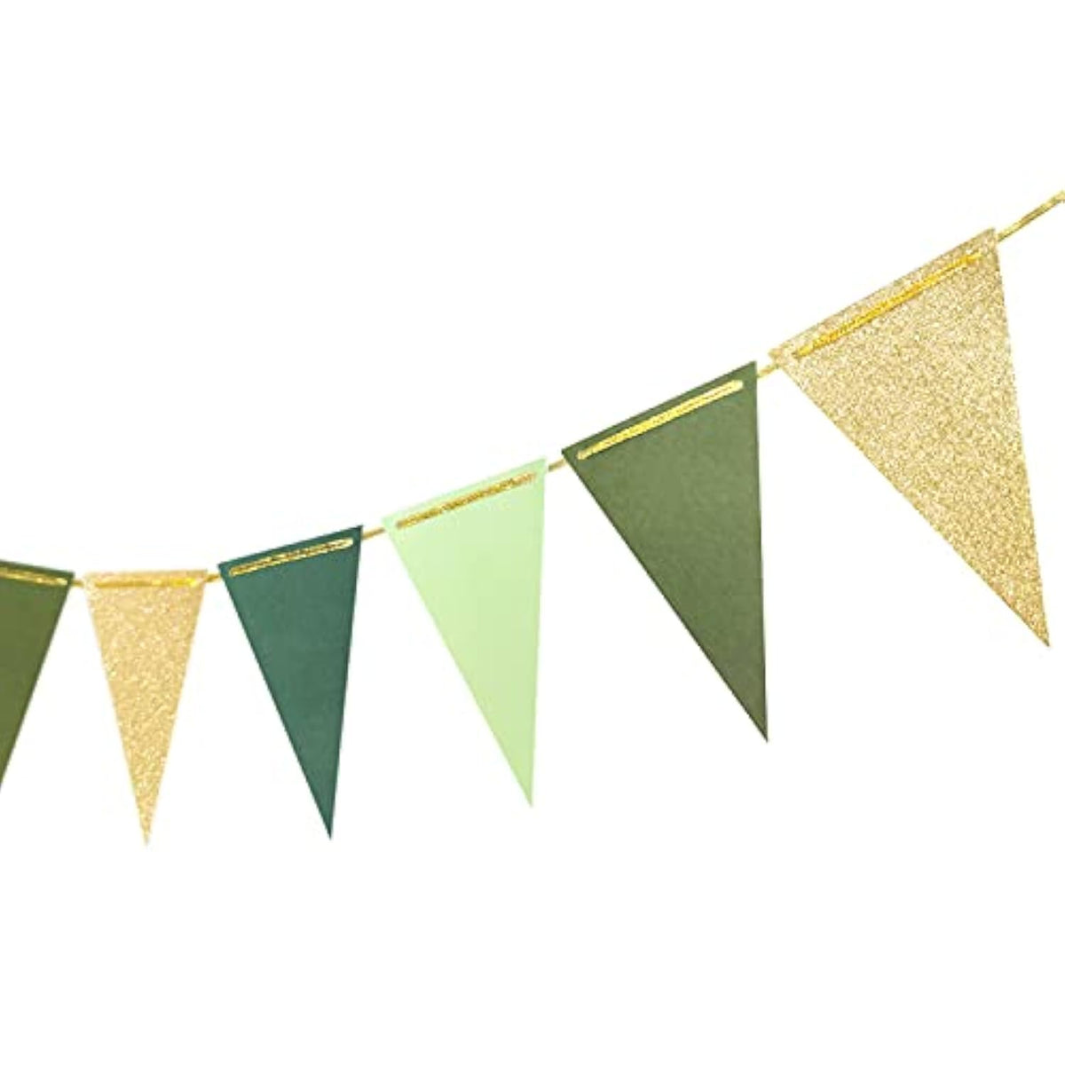 Green Triangle Banner Decoration Golden Greenery Party Supplies Bunting Signs For Birthday Nursery Anniversary Decoration Graduation Flags 15 Pcs 10 Feet
