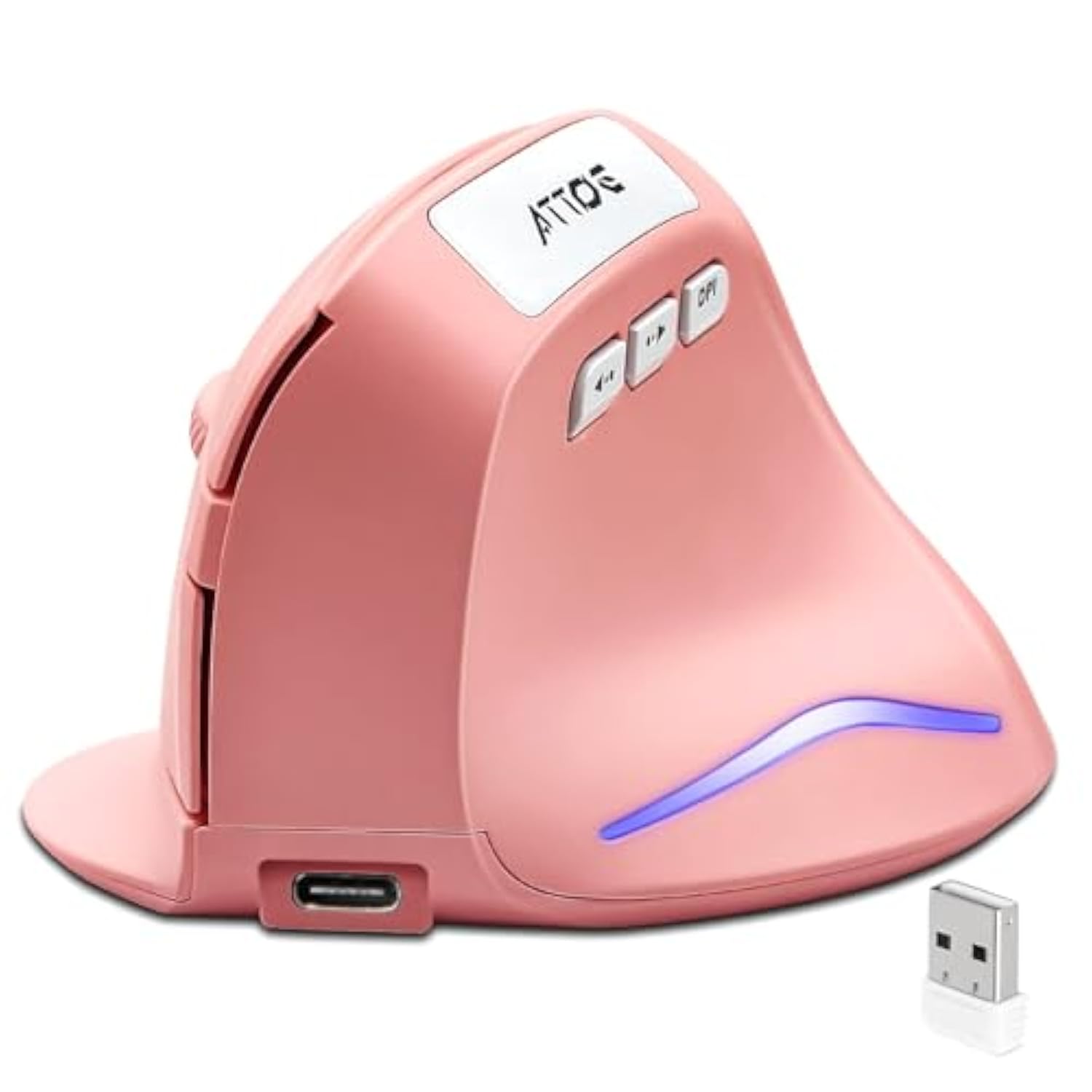 Wireless Vertical Ergonomic Optical Mouse, Pink Computer Mouse With 3 Adjustable Dpi 1000/1600/ 2400, 5 Buttons For Laptop, Desktop, Pc, Macbook