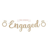 Pre-Strung Engaged Banner - No Diy - Gold Glitter Wedding Engagement Bridal Shower Banner - Pre-Strung On 8 Ft Strand - She Said Yes, Bride To Be, Happy Engagement Party Decorations - No Diy