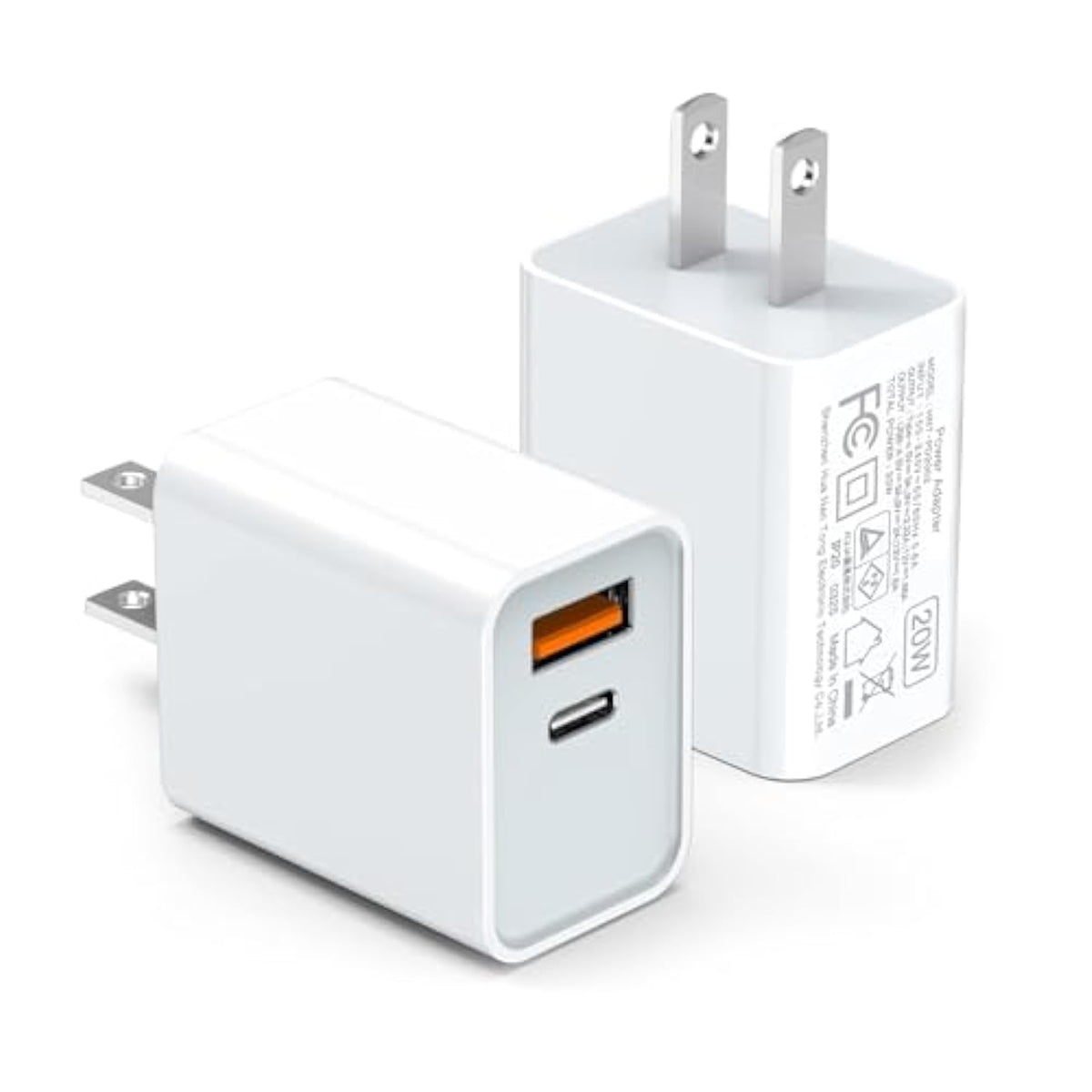 2-Pack 20W USB C Wall Charger, Dual Port PD Fast Charging for iPhone & Galaxy