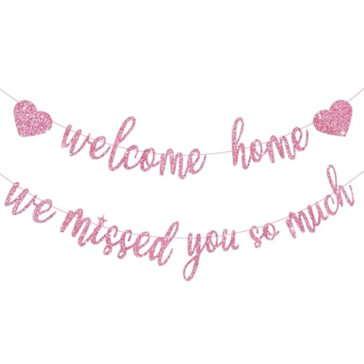 Welcome Home We Missed You So Much Banner Pre-Strung Glitter Welcome Home Decorations Office Homecoming Paper Garland Sign Party Supplies,No-Diy,Pink