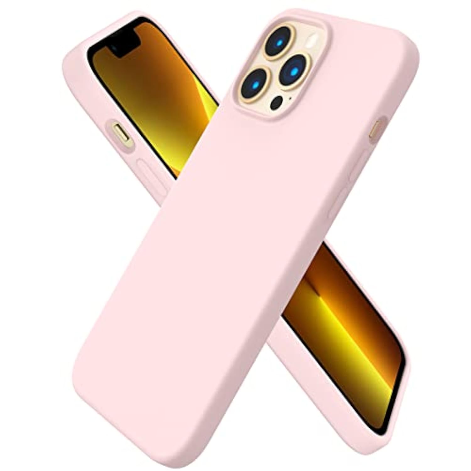 Compatible With Iphone 13 Pro Max Case 6.7", Slim Liquid Silicone 3 Layers Full Covered Soft Gel Rubber Case Cover 6.7 Inch-Chalk Pink