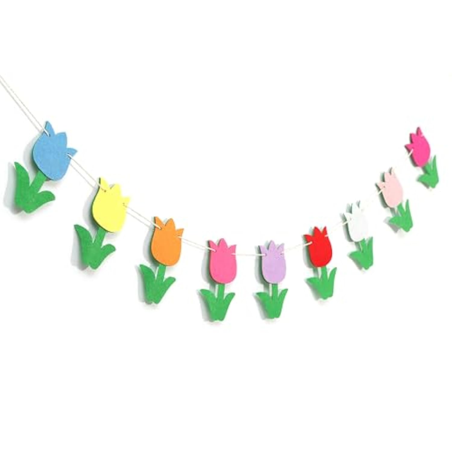 Felt Fabric Tulip Banner - Felt Tulip Flower Garland/Bunting, Girls Room Decor,Spring Or Easter Flower Decoration (Green)