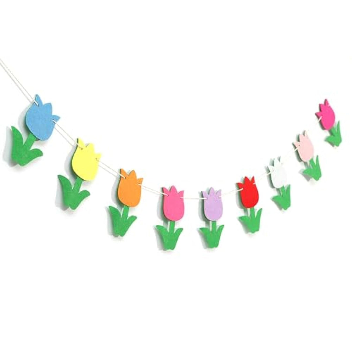Felt Fabric Tulip Banner - Felt Tulip Flower Garland/Bunting, Girls Room Decor,Spring Or Easter Flower Decoration (Green)