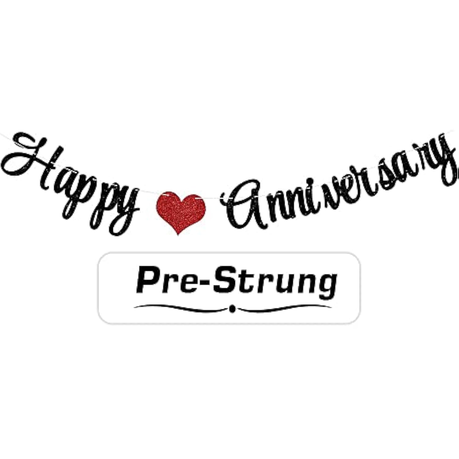 Black Glittery Happy Anniversary Banner For Wedding Anniversary Party Decorations