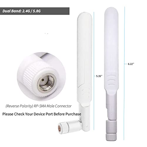 Dual Band Wifi Antenna 2.4Ghz 5Ghz 5.8Ghz 9Dbi Mimo Rp-Sma Male Antenna For Wifi Router Wireless Network Card Usb Adapter Security Ip Camera Video Surveillance Monitor - 2Pack