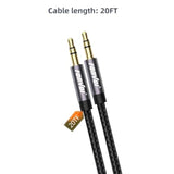 Aux Cable(20Ft),3.5Mm Audio Aux Cord For Car,Braided 3.5Mm Male To Male Stereo Cable, Compatible With:Headphones, Phones, Ipod,Car Audio,Mp3 And More