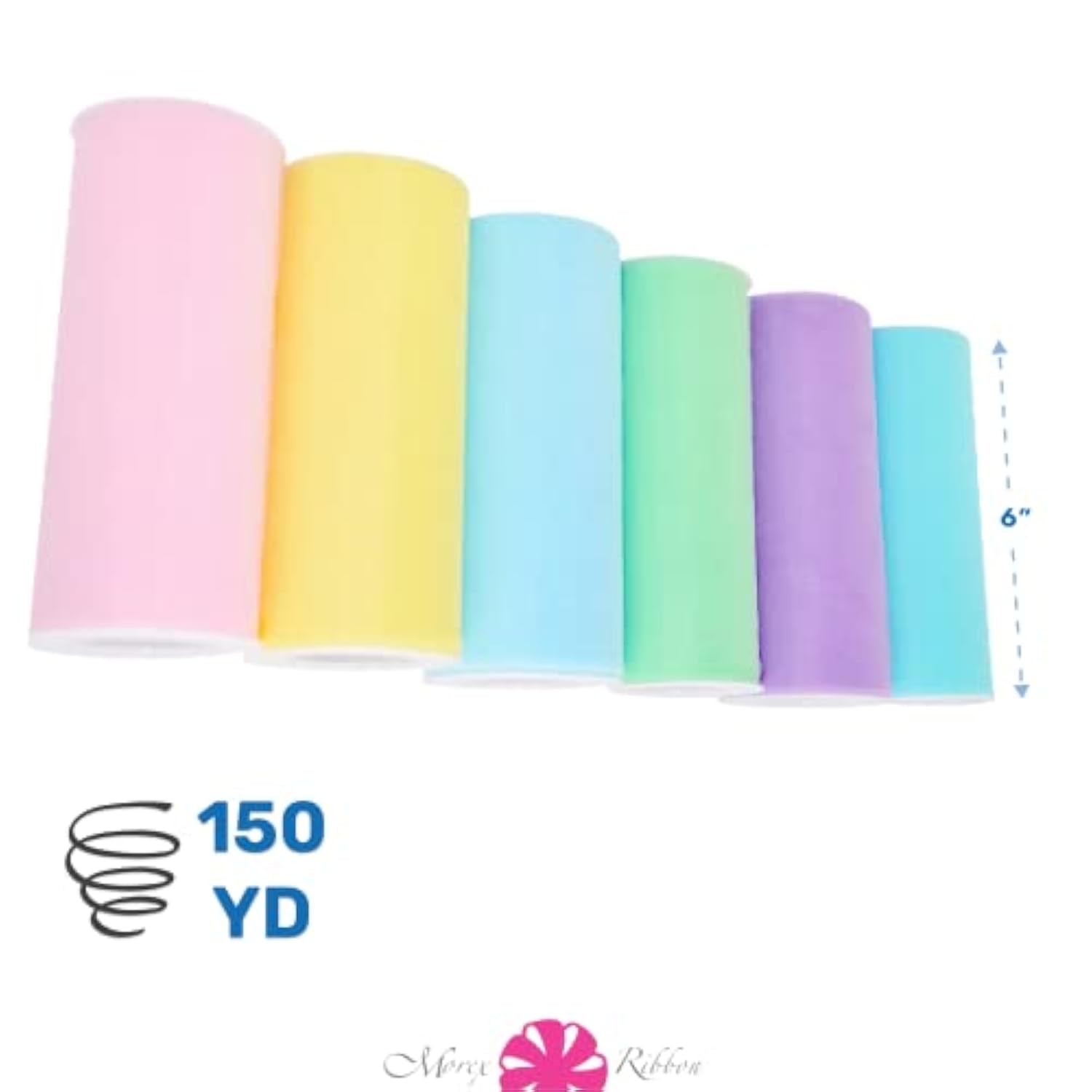 Pastel Ribbon, 6 Inch By 150 Yards, Assorted