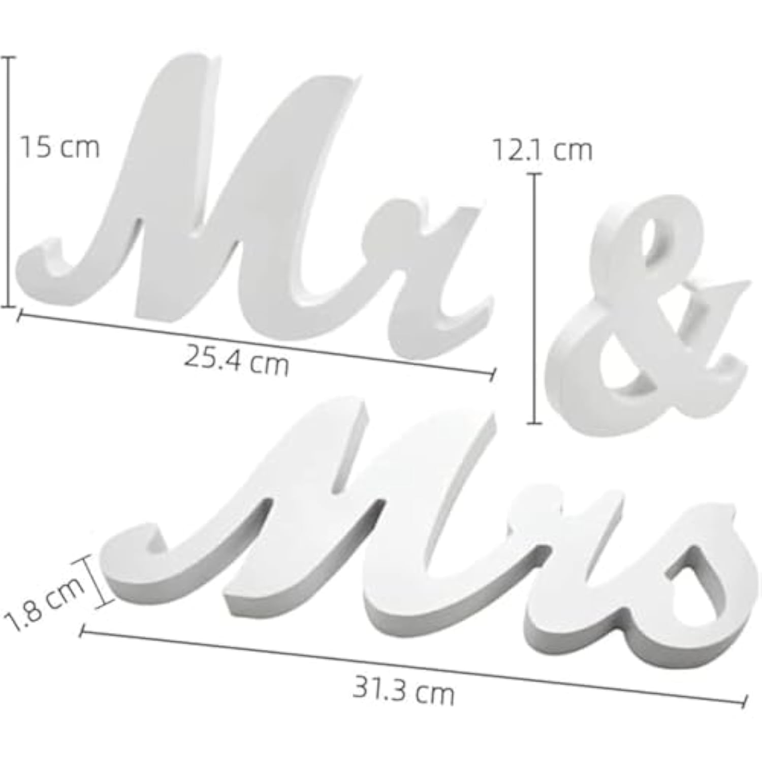Mr And Mrs Sign For Wedding Table, Large Wooden Sweetheart Table Decoration For Reception, Freestanding Letters Centerpieces Decor For Ceremony, Anniversary, Valentine'S Day, Bride And Groom (White)