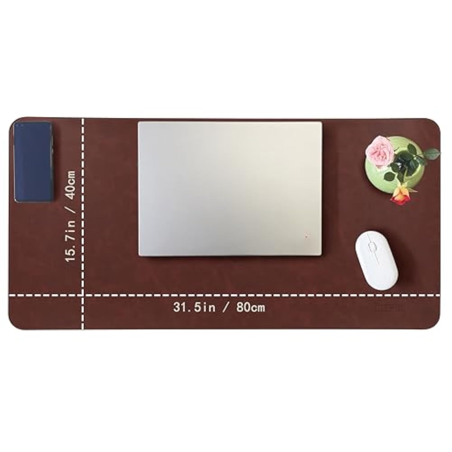 Large Faux Leather Desk Mat 31.5"X15.7" - Non-Slip Waterproof Mouse Pad With Heat-Resistant Surface For Office, Gaming & Home Use (Brown)