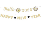Pre-Strung Gold Glitter 2026 Happy New Year Banner for Party Decorations