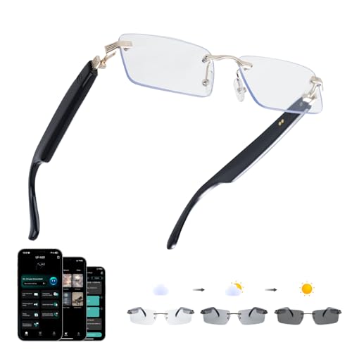 AI Translation Glasses, Bluetooth Eyeglasses with Real-Time Translator for 164 Languages, Photochromic Spring Hinge Bluetooth Glasses with Speakers,