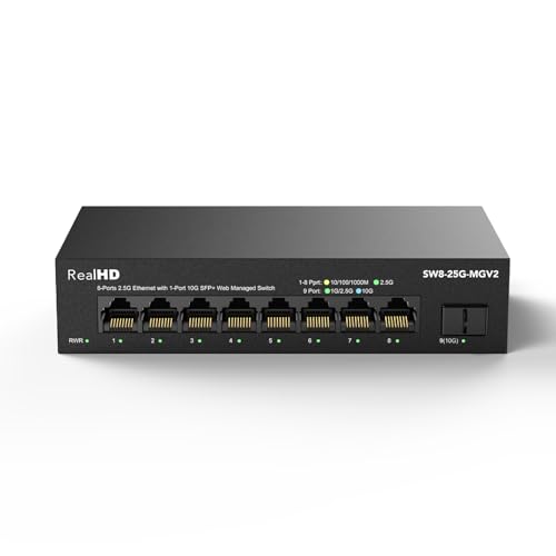 8 Port 2.5Gb Web Managed Ethernet Network Switch With 8 X 2.5 Gigabit | 1 X 10G Sfp+ | Work With 10-100-1000Mbps Devices | 60G Bandwidth | Fanless Quiet Metal Internet Switch