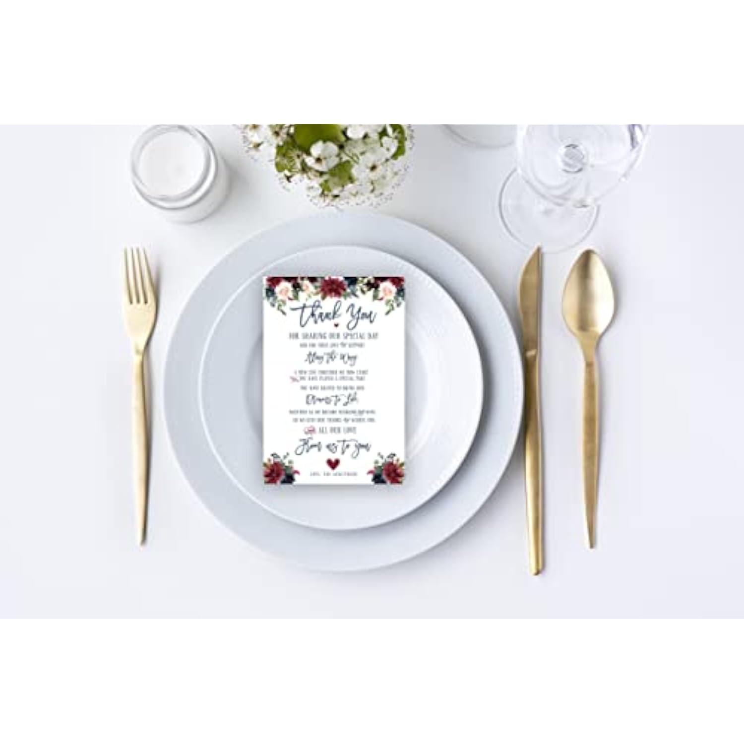 50 Navy Burgundy Floral Wedding Thank You Cards – Reception Table Place Setting Decorations – Elegant Guest Appreciation Cards For Weddings, Bridal Showers, Engagement Parties