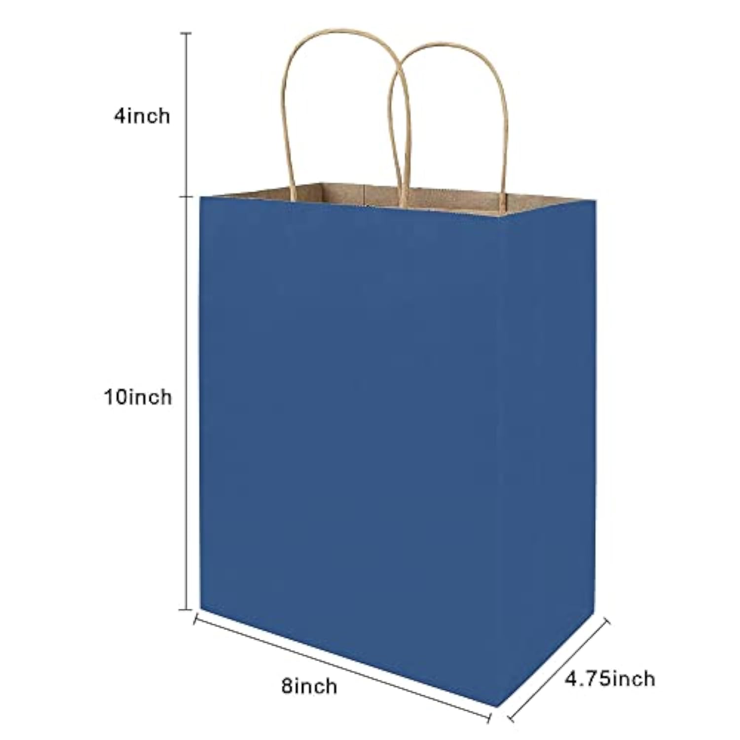 50 Pack 8X4.75X10 Inch Medium Blue Kraft Paper Bags With Handles Bulk, Gift Bags, Craft Grocery Shopping Retail Party Favors Wedding Business Sacks (Blue, 50Pcs)