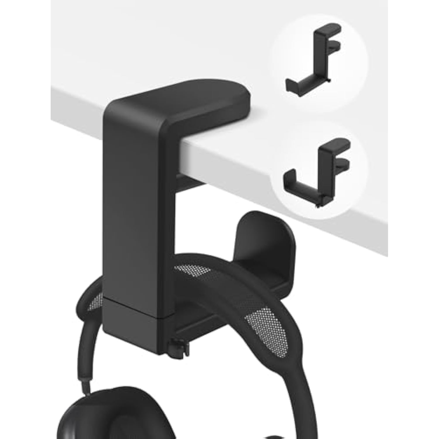 Headphone Hook - Under Desk Headphone Holder With 360-Degree Adjustable Rotation, Black