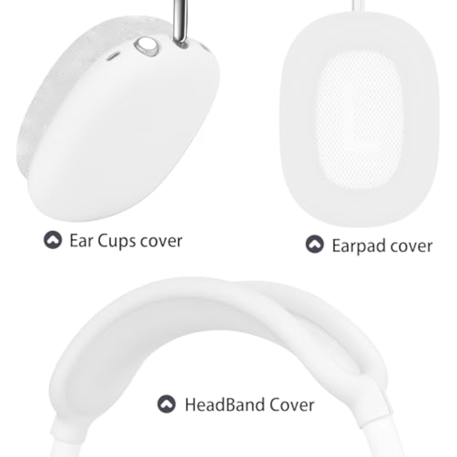 Silicone 3 in 1 Case Cover for Apple AirPods Max Headphones - Anti-Scratch Ear Cups Cover, Ear Pad Case Cover, Headband Cover - White