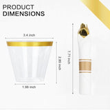 350 Piece Gold Dinnerware Set,100 Plastic Plates, 50 Cups,50 Pre Rolled Napkins With Plastic Silverware, Disposable Gold Dinnerware Set For 50 Guest