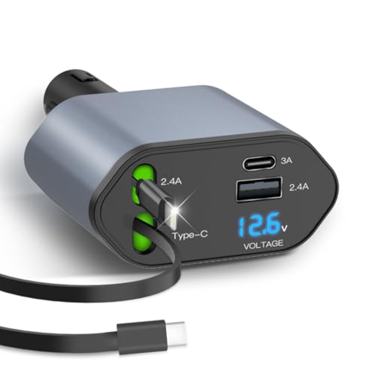 4 In 1 Retractable Car Charger, Fast Charging For Multiple Devices, Compatible With Iphone And Android, With Advanced Safety Features And Real-Time Voltage Monitoring,1-Pack