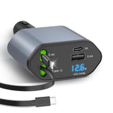 4 In 1 Retractable Car Charger, Fast Charging For Multiple Devices, Compatible With Iphone And Android, With Advanced Safety Features And Real-Time Voltage Monitoring,1-Pack