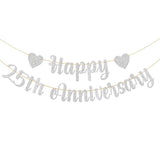 Happy 25Th Anniversary Banner, 25Th Wedding Anniversary, 25Th Birthday,25 Years Loved Party Decorations, Silver Glitter