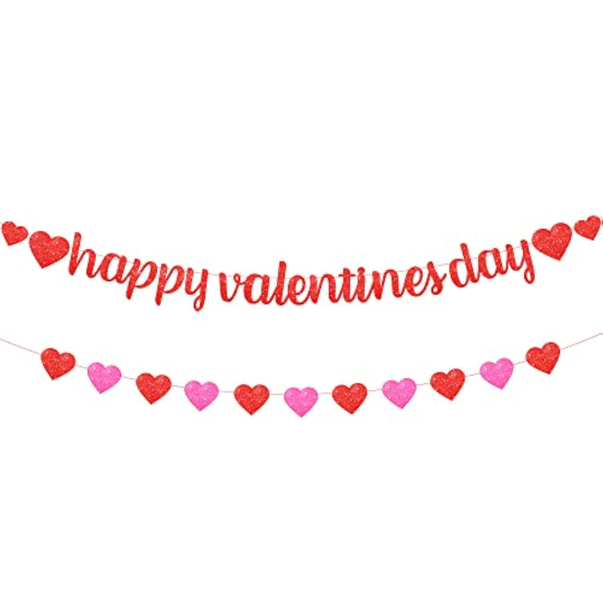 Glitter Happy Valentine'S Banner - 10 Feet, No Diy | Red Pink Heart Garland For Valentine'S Decorations | Classroom Decor