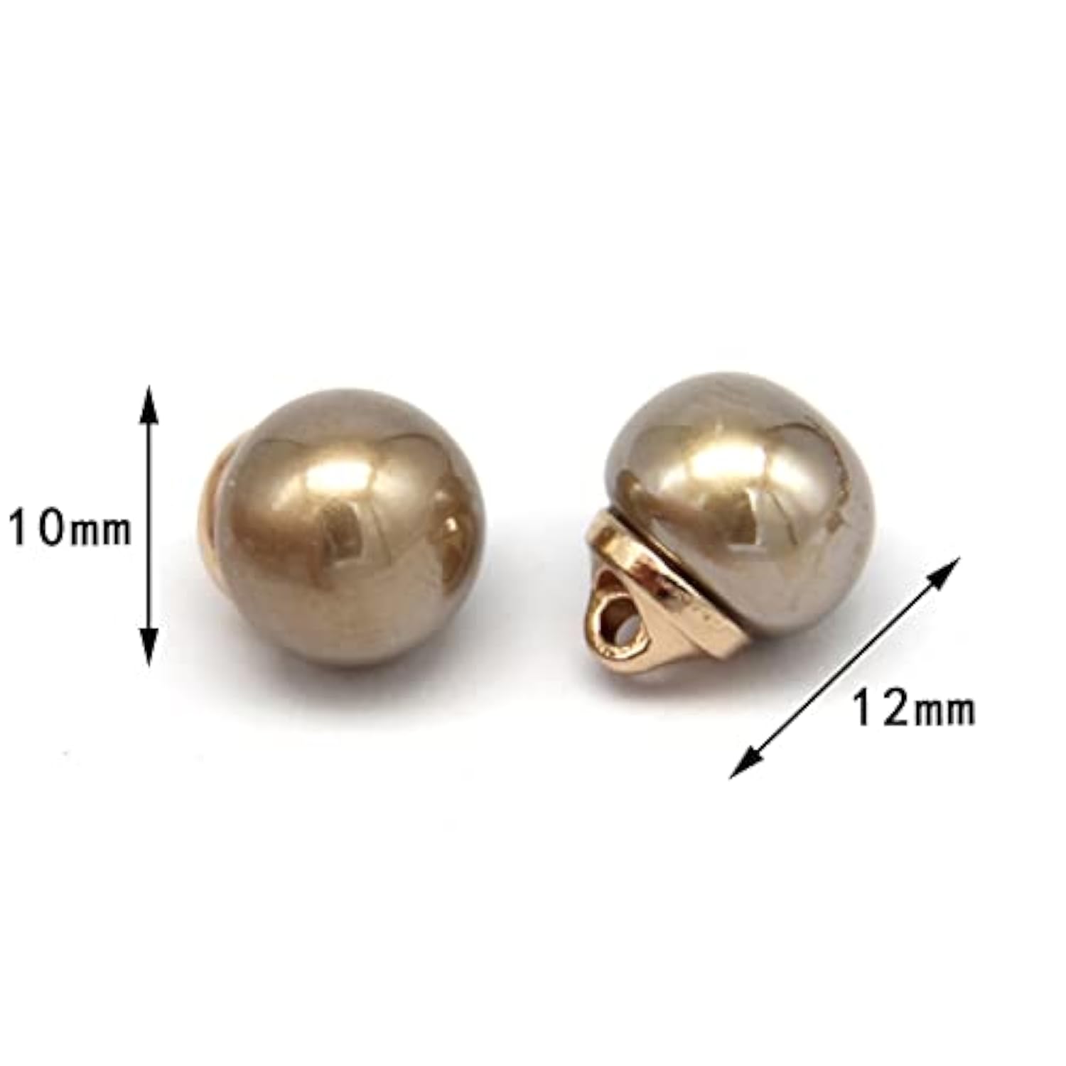 10Mm Round Beige Faux Pearl Buttons With Gold Metal Shank, For Clothes