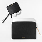 Leather Laptop Sleeve With Accessory Pouch Compatible With 16 Inch Macbook Pro M4 2024 & 15 Inch Macbook Air M4 2025 A3241 M3 A3114 (Loose Fit) M2, Black