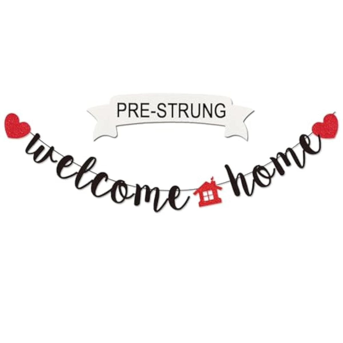 Black Welcome Home Banner Glittery Decoration for Housewarmings & Celebrations