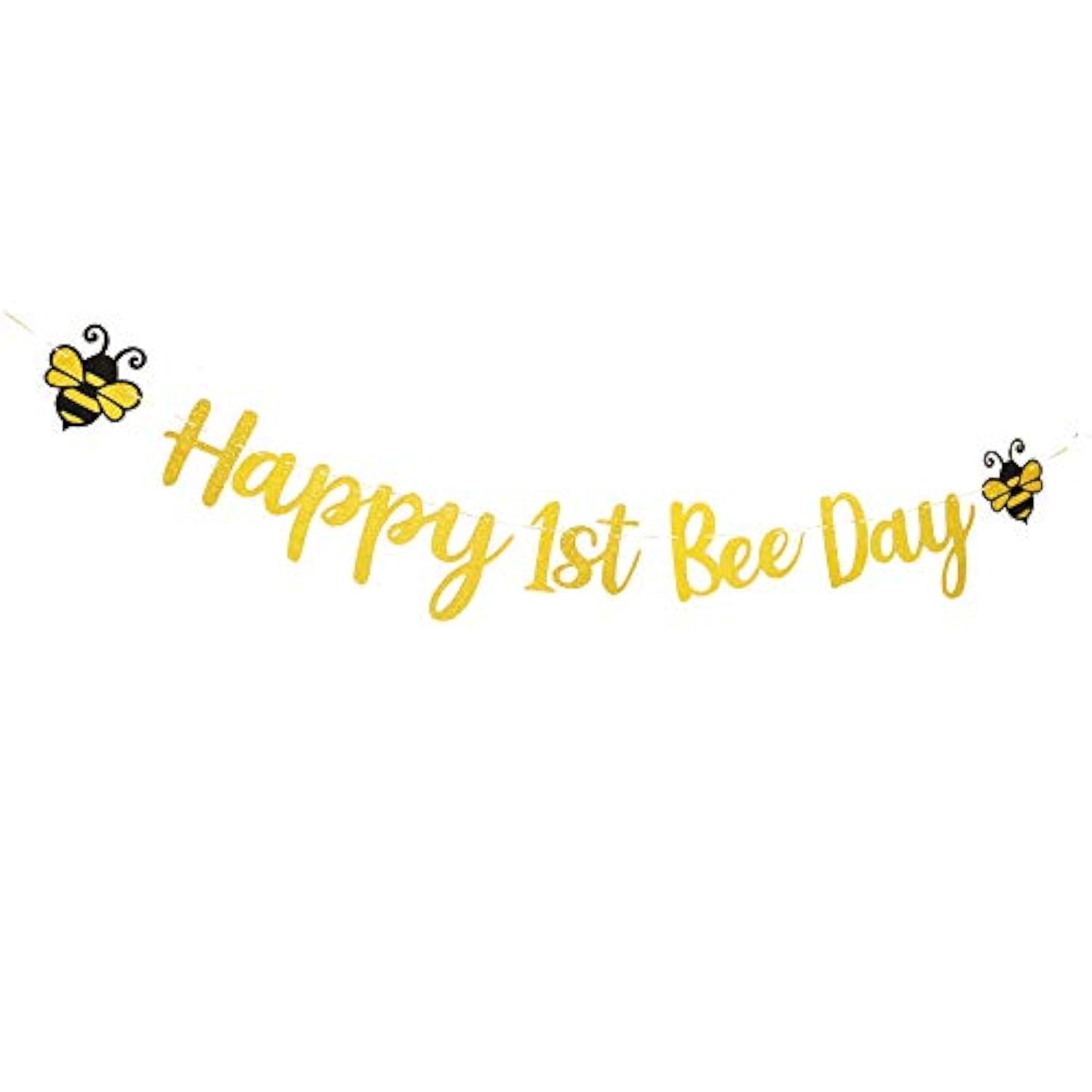Happy 1St Bee Day Banner,Glitter Gold 1St Birthday Themed Party,One High Chair Sign Boy Girl First Birthday Party Decorations.