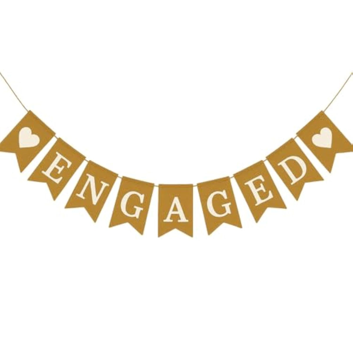 Engaged Burlap Banner – Rustic Engagement Party Garland, Pre-Strung 9-Piece Pennants, 5×7? Wedding & Bridal Shower Decorations, Photo Backdrop Props