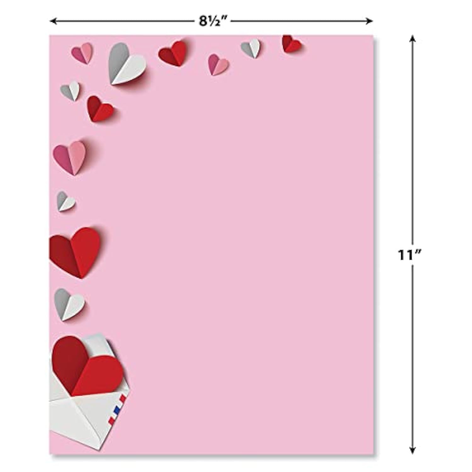 Paper Hearts Letter Paper - Decorative Stationery With Heart Border, Printable Valentine'S Day, Wedding & Bridal Shower, & Invitation Letterhead Sheets, Set Of 25, 8 1/2" X 11"