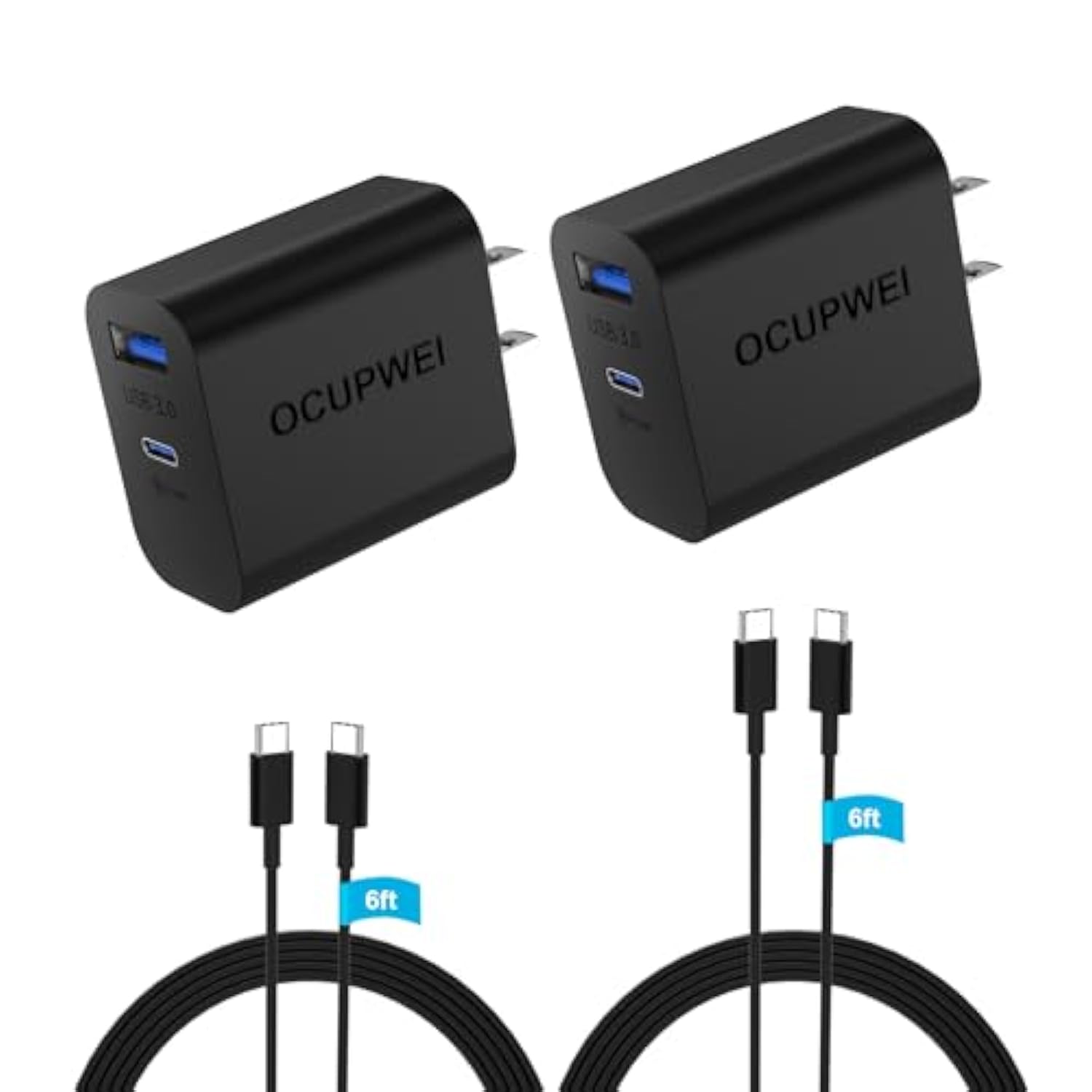 [2-Pack] Usb C Charger, For Iphone 16 Charger, 20W Dual Port Usb Fast Wall Charger With 6Ft&6Ft Usbc Cable, Usb C Charger Block For Iphone 16/15Plus/Pro/Pro Max/Ipad Pro & More(Black)