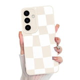 Compatible With Samsung Galaxy S25 Case, Silicone Checkered Cute Pattern, Camera Protection Soft Slim Phone Case For Girls Women -White