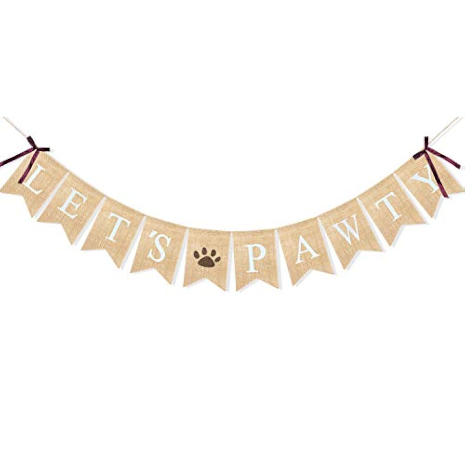Burlap "Let's Paw-ty" banner with paw print for dog birthday and pet party décor