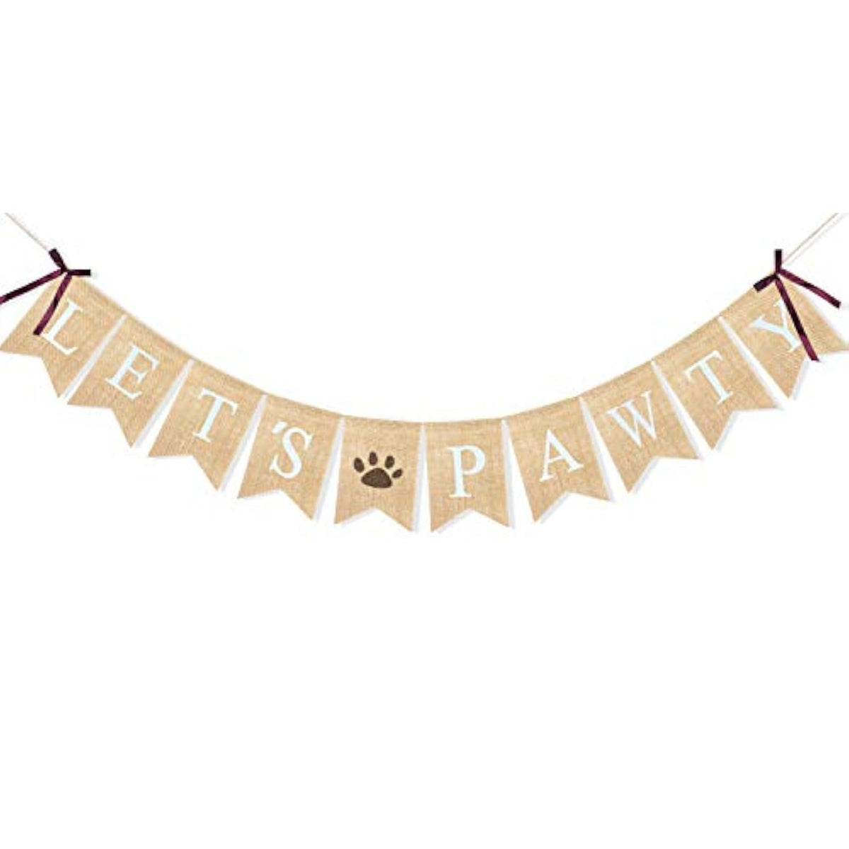 Burlap "Let's Paw-ty" banner with paw print for dog birthday and pet party décor