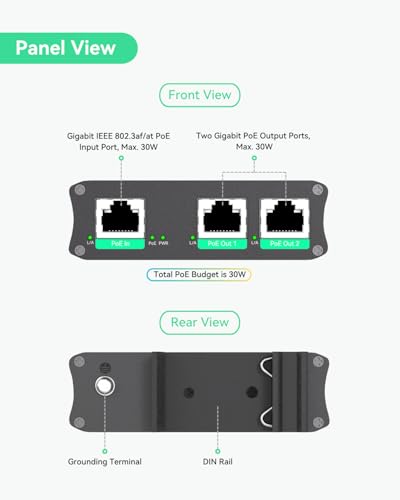 Industrial 2 Ports Gigabit Poe Extender, Passthrough And Split 30W Poe To Two Poe Cameras, Poe Repeater To Extends Extra 330Ft - 3 Years Warrenty